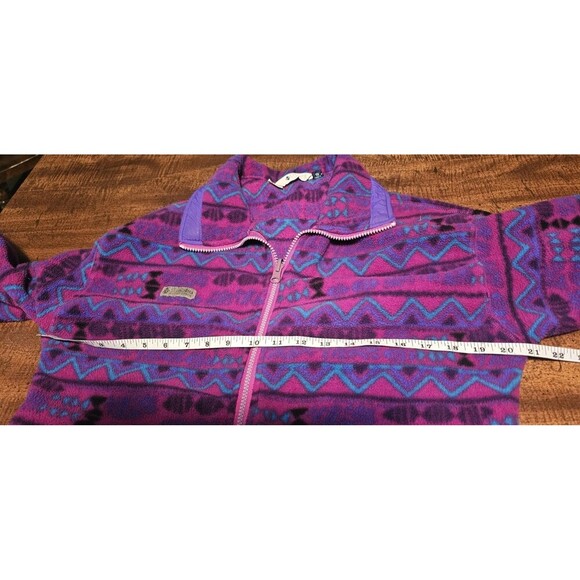 Vtg Columbia Fleece Jacket Full Zip Aztec Southwest Print Sz XL Purple Blue 90's - Picture 16 of 16
